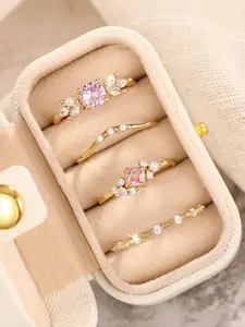 Elegant Cubic Zirconia Rings Set for Women, Wedding Engagement Anniversary Party Accessories Gift Box Included, All Seasons Casual Style
