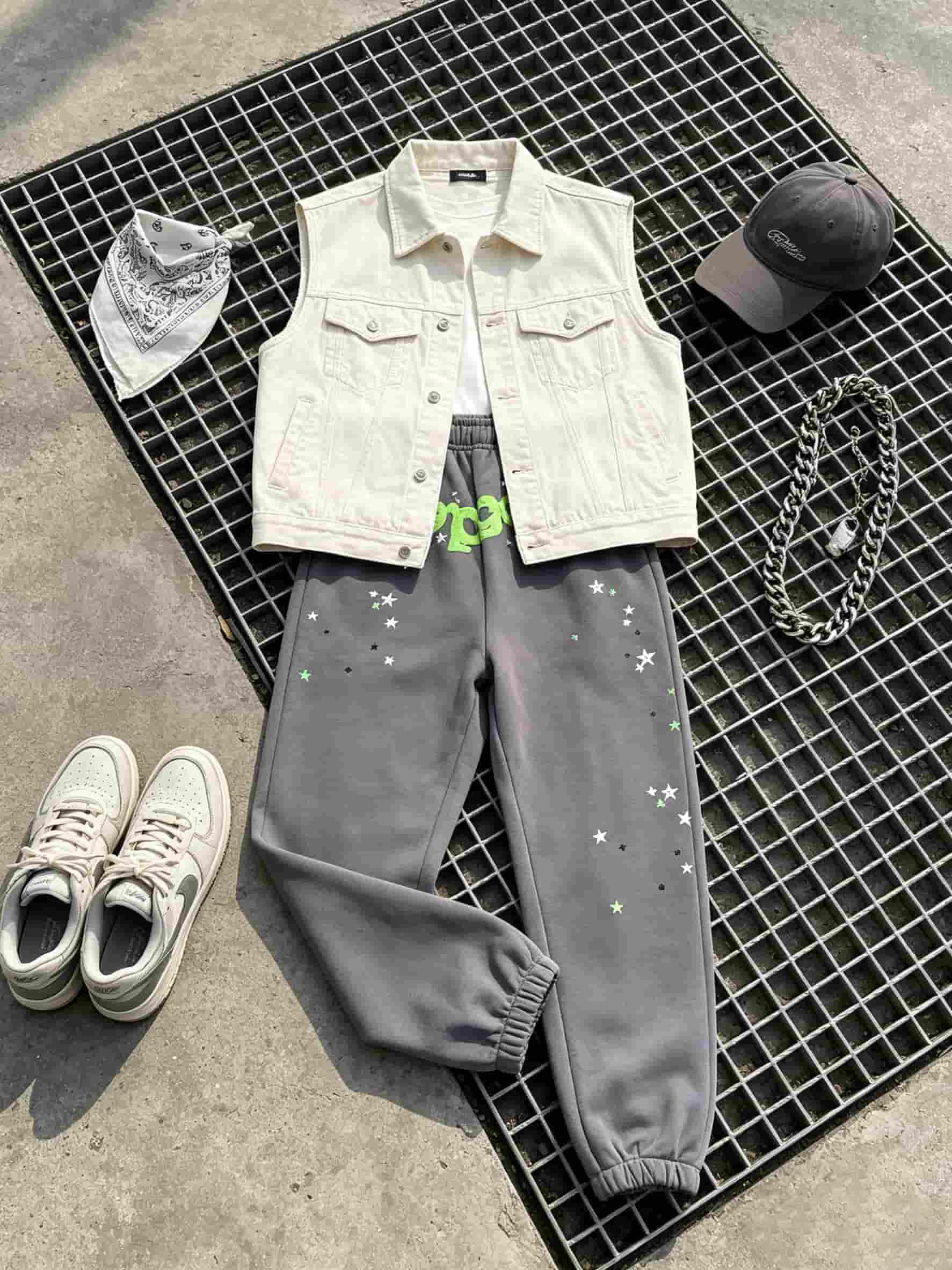 Y2k Men's sweatpants, Spider Web Pattern, Letter Print, Colorful Stars, Street Punk Style, Casual Fitted, Fall & Winter, Graphic casual pants