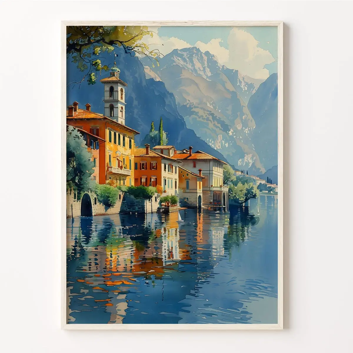 Lake Como Painting | Italy Travel Poster Print | Scenic Italian Landscape Wall Art for Home or Office Decor, Unframed
