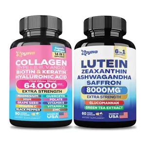 Zoyava Glowing Vitality Fusion - Collagen Beauty Complex (64,000MCG) & Lutein Zeaxanthin Supplements (8000MG) Duo