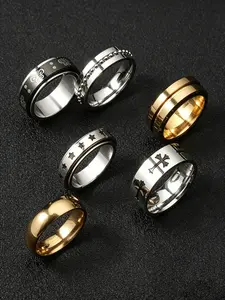 Men's 6Pcs Stainless Steel Ring Set, Hip Hop Punk Style Casual Stackable Bands, Daily Commute & Everyday Wear, Ideal Gift for Men