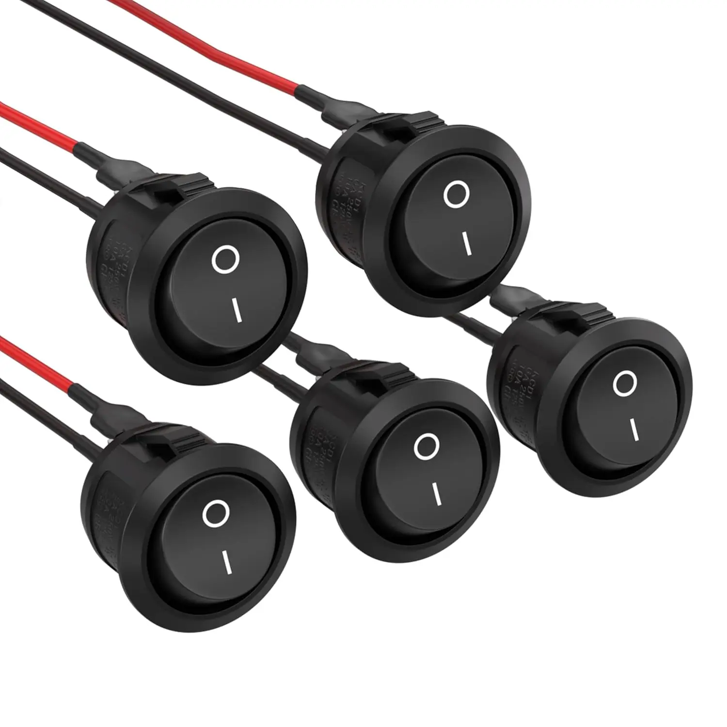 5 count Rocker  ON Off KCD1 Mini Round Toggle  SPST 2Pin Snap-in Design  Boat Automotive with Wires Pre-Wired AC 6A/250V 10A/125V 12VDC