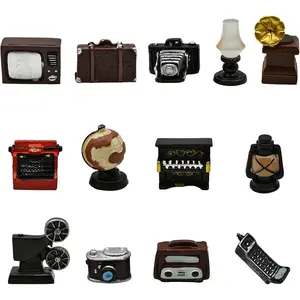 13Pcs Miniature Home Appliances 1inch Retro Dollhouse Furniture Mini Simulated Resin Camera Telephone Television Models for DIY Diorama Micro Landscape Craft