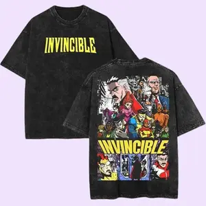 Invincible War 2 Sides Wash T-Shirt, Comics Sweatshirt, Hoodie, T-Shirt, TV Show Comics Shirt Menswear Top Streetwear Menswear Top Crewneck Fashion