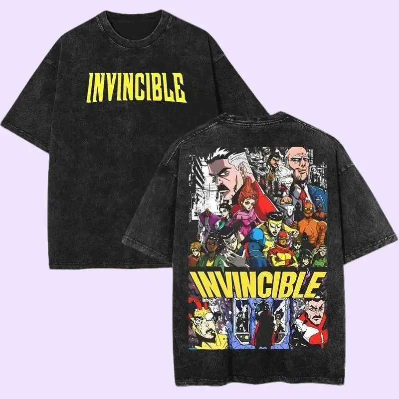 Invincible War 2 Sides Wash T-Shirt, Comics Sweatshirt, Hoodie, T-Shirt, TV Show Comics Shirt Menswear Top Streetwear Menswear Top Crewneck Fashion