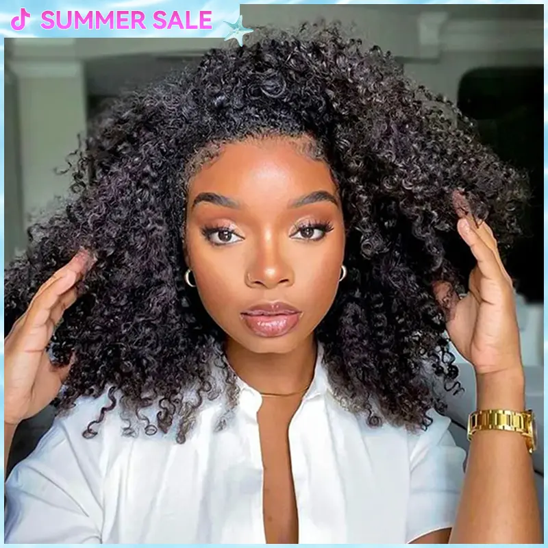 3 In 1 Wear Go Half Wigs Afro Curly Human Hair Glueless Wigs For Women 250% Density With Natural Hairline 100% Human Hair Wigs With Drawstring #tiktokshopsummersale