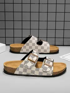 Fashion Comfort Summer Slippers, Plaid Design Slippers, One-Step Women Men Plaid Sandals, Thick Sole, Casual Outdoor Beach Shoes, All Seasons