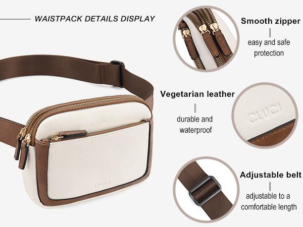 CLUCI TikTokShopSpringGlowUp Belt Bag for Women, Mini Everywhere Crossbody Waist Bag Adjustable Strap, Vegan Leather Women's Fanny Pack Pouch Zipper Compact Durable