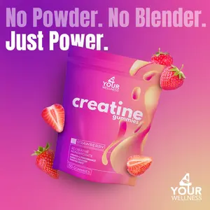 4 YOUR WELLNESS Creatine Gummies - Edible, Chewable, Strawberry-Flavored, Gluten-Free All Natural Supplement for Fitness, Gluten Free Vitamins Dietary Support