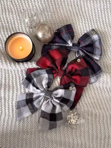 Plaid Flannel Dog Bow