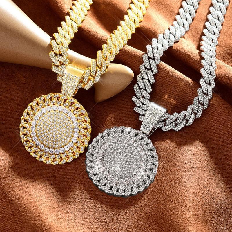 1pc Punk Rock Style Cuban Link Chain Necklace with Sparkling Sunflower Pendant Hip Hop Miami Jewelry for Men Women Durable Gift for Birthdays Mother's Day Father's Day