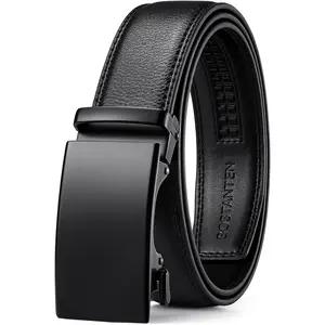 Mens Belt Leather Ratchet Belt For Men Dress and Casual with Adjustable Buckle, Trim to Fit