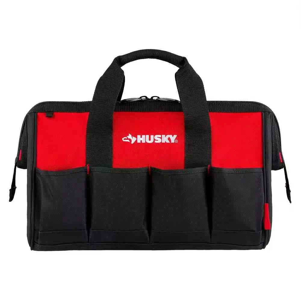 18 in. 14 Pocket Zippered Tool Bag - Red & Black Organizer with Multiple Compartments
