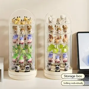 Mini Hand Office Blind Box Display Case with a Lid, Featuring a Multi-Tier Rotating Desktop Shelf