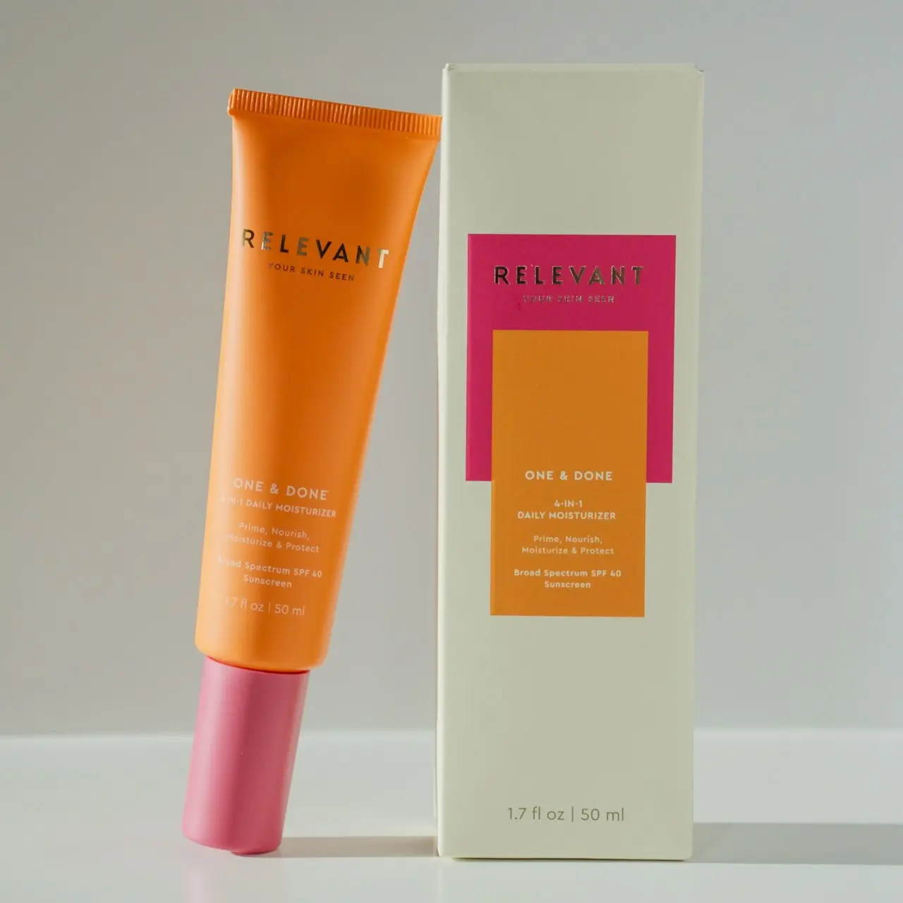 Relevant 4-in-1 Mineral-Based Facial Sunscreen Moisturizer - Broad Spectrum SPF 40, Green Tea Antioxidants, Sea Buckthorn Nourish & Defend the Skin, Daily Moisturizing Cream for All Adult Skin Types, Long-Lasting Retention, Nourishing Moisture, Minerals