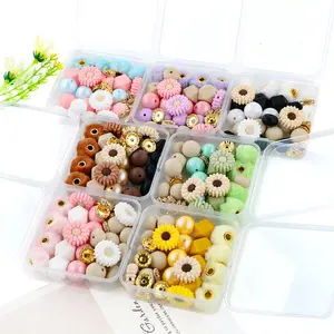 Sunflower Shaped Silicone Beads Kit, 34pcs/box Mixed Color Beads, DIY Jewelry Making Supplies Beading Making for Bracelet & Necklace & Earrings