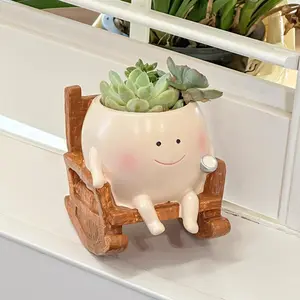 Cute Resin Rocking Chair Planter Vase, Decorative Flower Pot for Indoor and Outdoor Use, Charming Desktop Plant Display Decor