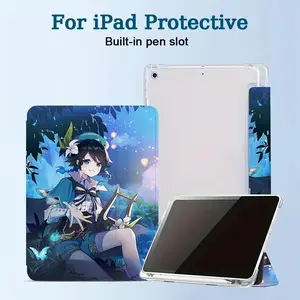 Genshin Impact TPU Cute three-fold flip cover stand pen slot anti-drop tablet Case is suitable for Case for iPad Air4th/ Air5th (10.9-Inch)7/ 8/ 9th (10.2-Inch) 5th/ 6th/ Air1/ Air2 (9.7Inch) Air3rd (10.5-Inch)Pro (11-Inch)10th For Samsung A7 LITE/S6LITE