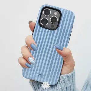 Personalized Striped Phone Case, Custom Monogram iPhone, Icy Blue Coastal Preppy Case, Summer Beachy Phonecase