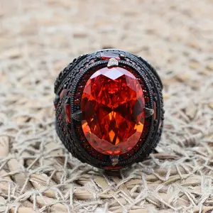 Vintage synthetic ruby ring, ethnic style heavy accessory, distressed black silver metal frame, Ottoman vintage style, Gothic ring, exotic ring, presenting a vintage matte texture, micro-inlaid pigeon blood red imitation gemstone ring, gift ring.
