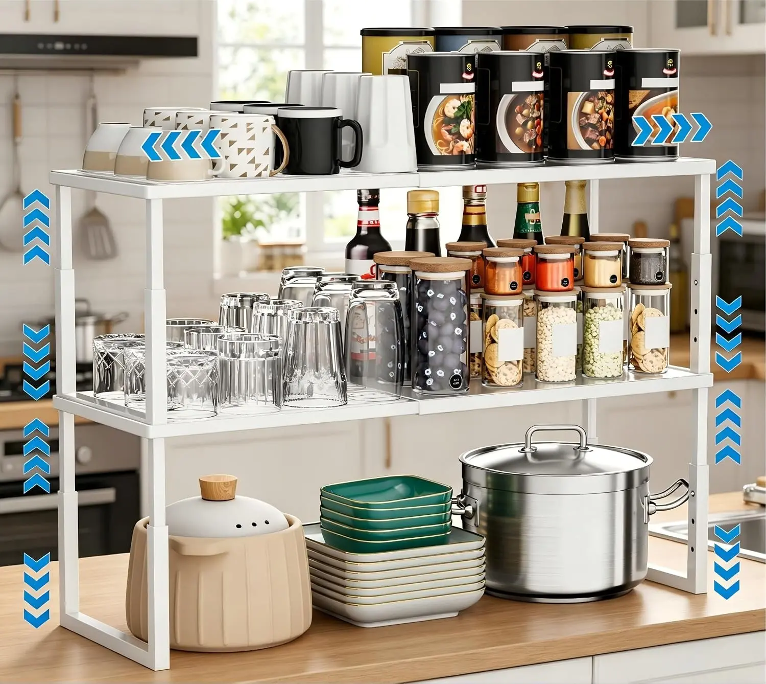 2 Pack Stackable Cabinet Shelves for Kitchen Storage