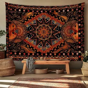 1pc Decorative large wall hanging tapestry, home bohemian star pattern art psychedelic celestial sun moon home decor festive mystical atmosphere meditation relaxation gift vibrant colors mandala Tapestry Wall Mural