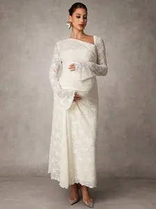 MISHELLA Maternity Dress Spring And Summer Pregnant Clothes White Dress Jacquard One Shoulder Elegant Party Romantic