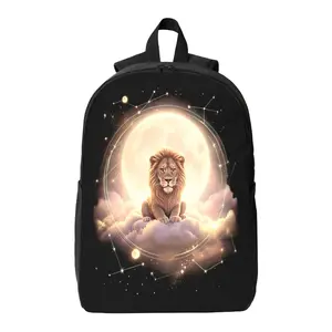 Leo Zodiac Constellation Lion Backpack, Full Moon Cloud Lion Print School Backpack, Lightweight Breathable Laptop Book Bag for Teen Boys Girls, Celestial Astrology Horoscope Travel Daypack