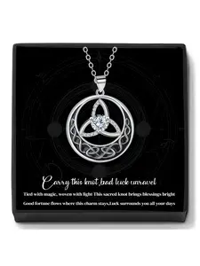 Celtic knot Triquetra Pendant Necklace With Blessing Card, Witch Knot Protection Necklace for Women, Birthday Christmas Necklace Gift for Wife Mom Daughter Girlfriend