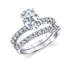 Women's Sterling Silver 925 Bridal Set Engagement Rings 2 Ct Oval Cubic Zirconia 5-9