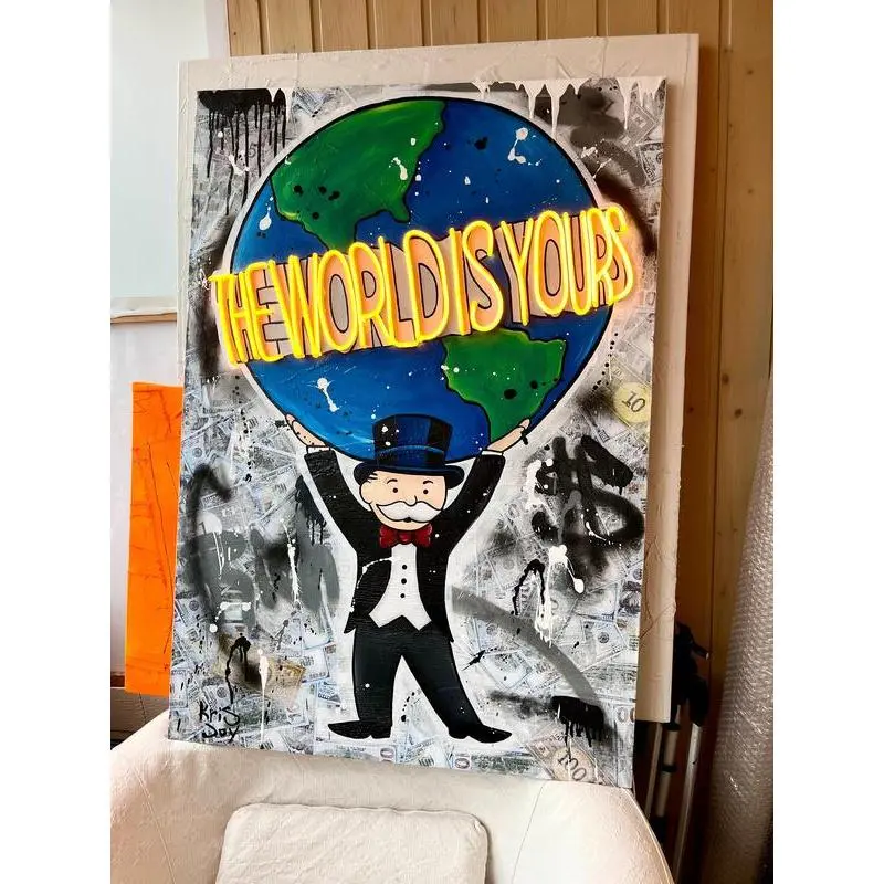 Neon sign, Monopoly art, The world is yours, Neon art, Light sign, Money pop art, Pop art neon sign Illuminated Lantern