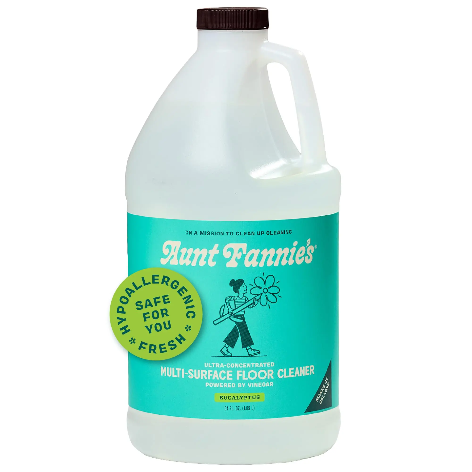 Aunt Fannie's Ultra Concentrated Floor Cleaner Vinegar Wash, Multi-Surface Solution For Mopping, Value Size, Eucalyptus Scent, 64 oz