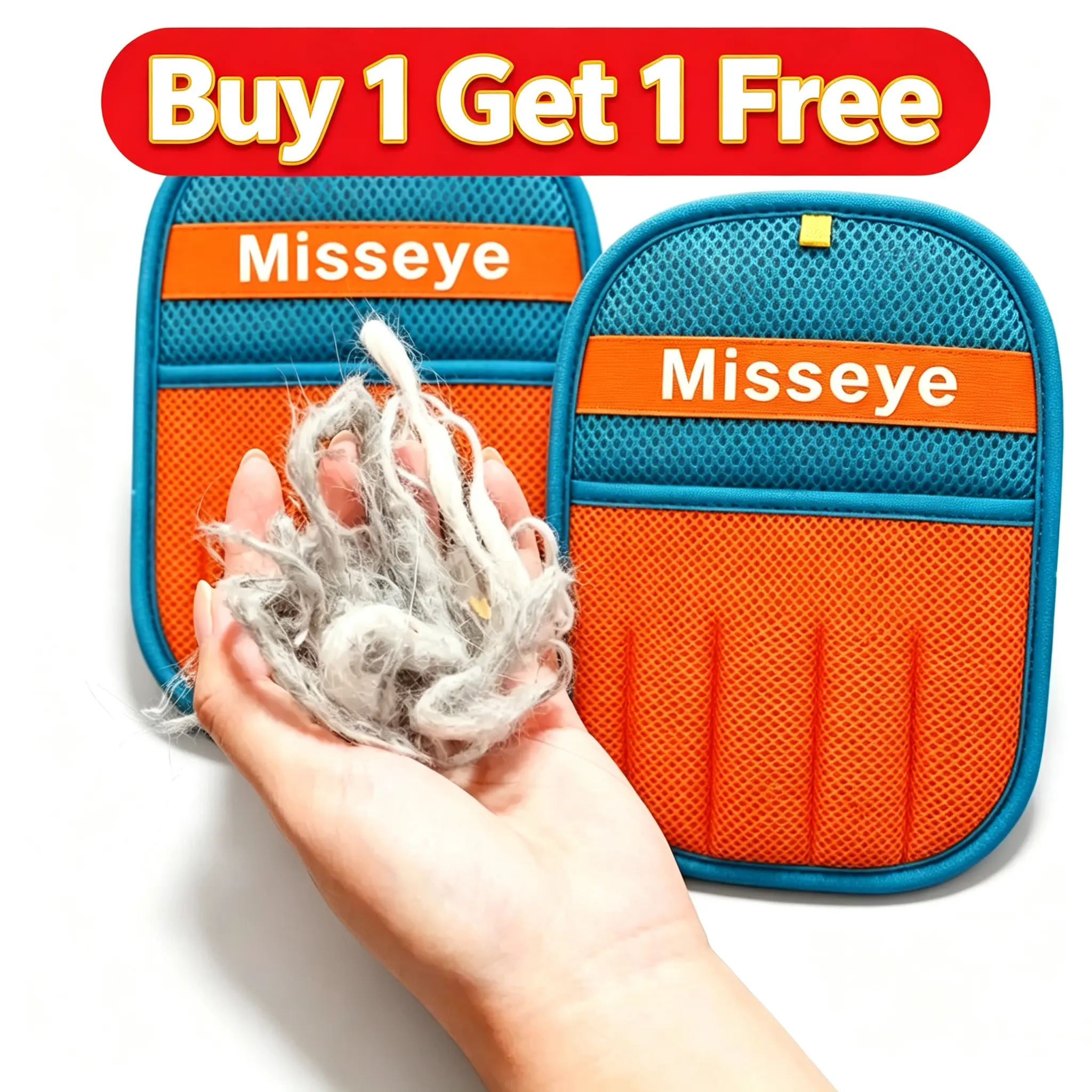 【DealsForYouDays】Misseye 2-Pack Upgraded Electrostatic Grooming Gloves, Sturdy Fabric Animal Hair Removal Mitts & Rollers, Machine Washable Reusable Static Mitt, Eco-Friendly Surface-Safe Tool for Cat/Dog Hair, Household Cleaning