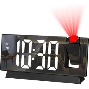 JXTZ Projection Alarm Clock, Large Screen Projector Clock for Bedroom Ceiling, Clock with 180° Projector, 4 Brightness, Alarm Clock Projector with Temperature Date Snooze 12H/24H