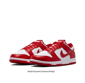 Red & White Leather Low-Top Skateboard Shoes with Contrast Swoosh