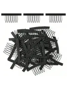 Wig Clips & Comb Set - 6-Tooth Steel Base with Cloth Tape for Securing Wigs, Metal Teeth & Cloth Wig Comb for Making Wigs and Hairpieces