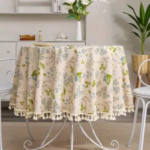 1pc Blue Branch Leaf Round Tablecloth, Farmhouse Style, Durable Material, Kitchen Decor, Party, Picnic, Wedding Table Setting