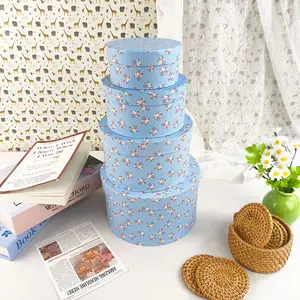 4pcs Blue Floral Round Nested Gift Box Set Elegant Oval Gift Packaging with Exquisite Floral Design Perfect for Birthday Valentine's Day Christmas Mother's Day Graduation Anniversary Gifting and Storage