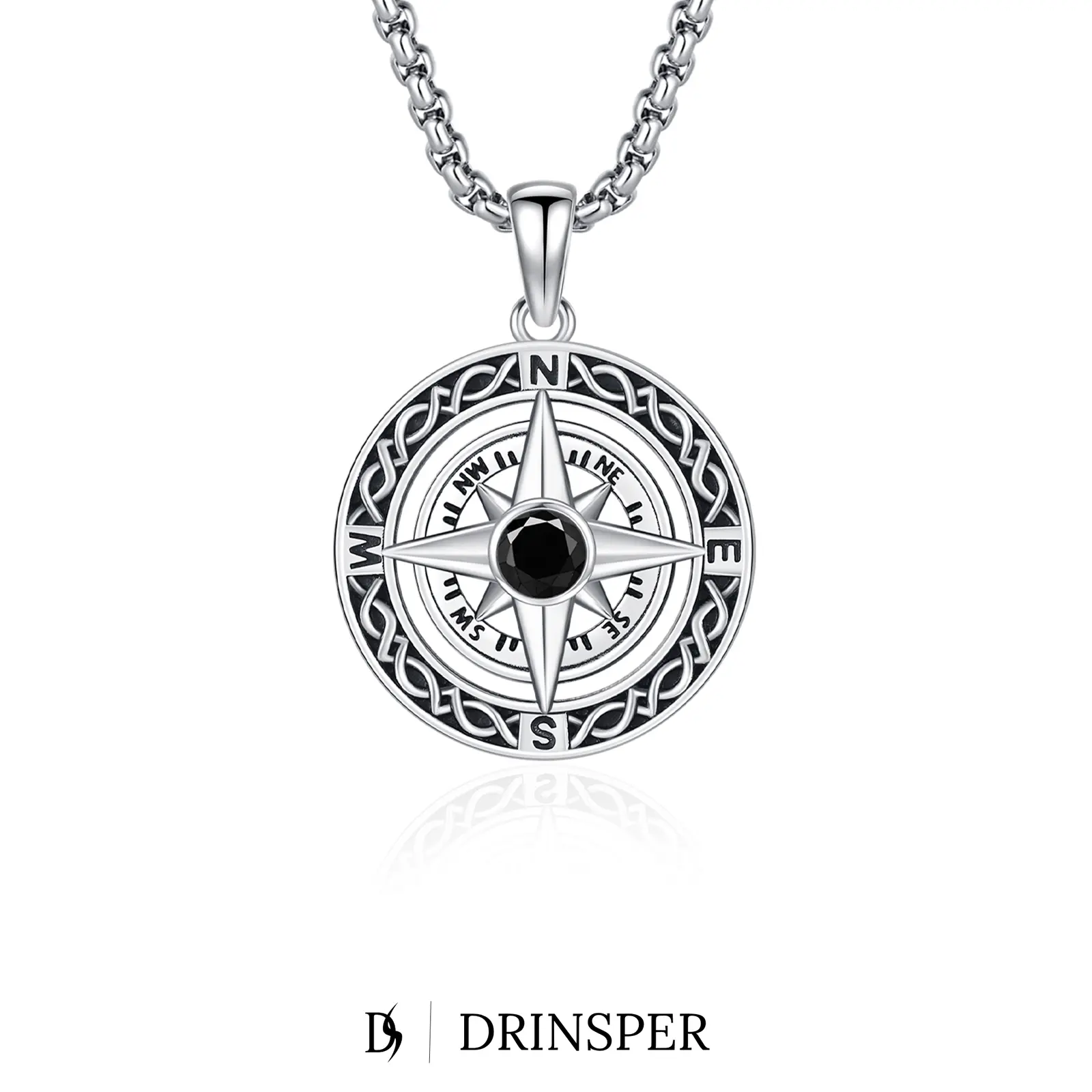 Drinsper Celtic Knot Compass Pendant Necklace with Cubic Zirconia for Women Men, coppper Charm Compass Necklace Christmas Gifts for Wife Birthday Gifts Graduation Travel Jewelry Gift