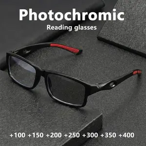 Vintage Sports Color-Changing Reading Glasses, Square Full Frame Unisex, Daily Commute Outdoor Decoration, Fashionable Eyewear, Trendy Casual Eyeglasses