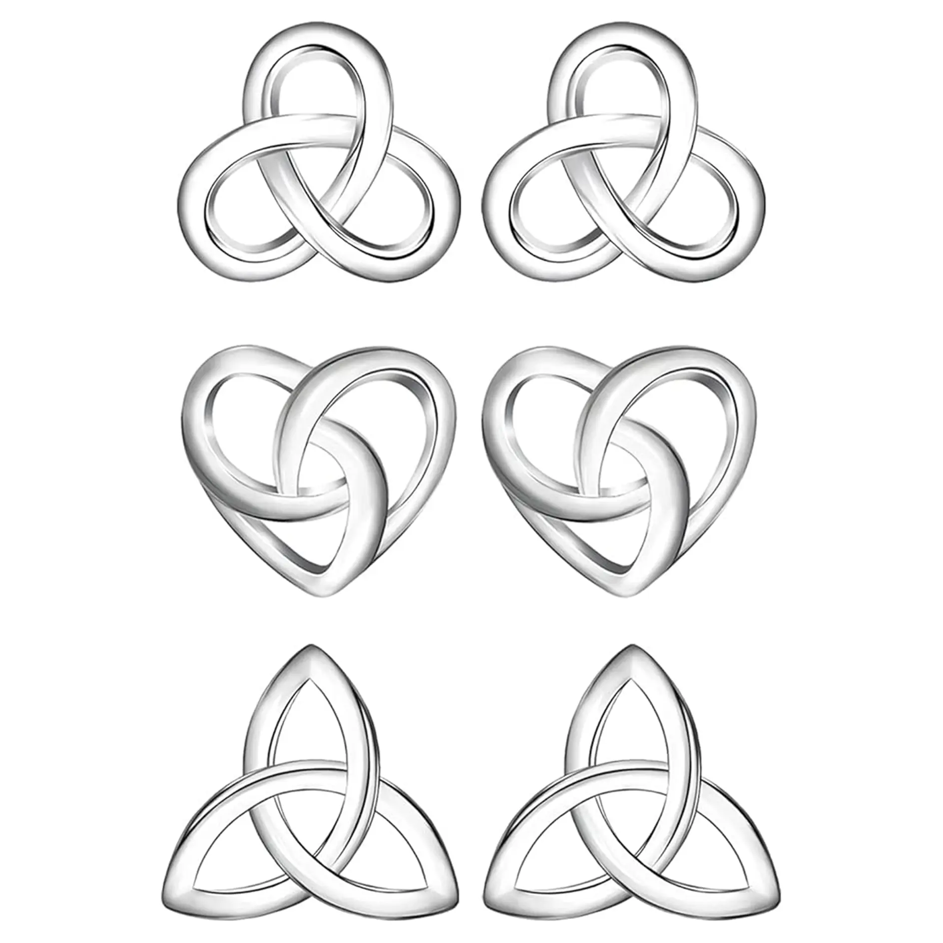 AELNEN Women's Celtic Trinity Knot Stud Earrings Set - 3 Pairs Irish Knot & Heart Shape Earrings, Elegant Minimalist Vintage Jewelry, Birthday Gift for Everyday Wear, Elegant Minimalist Earrings