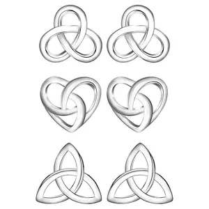 Celtic Trinity Knot Stud Earrings Set, 3 Pairs Irish Knot&Heart Earrings for Women, Vintage Minimalist Jewelry Birthday Gift