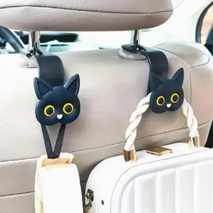Set of 2 Cute 3D Cartoon Cat Car Headrest Hooks for Vehicle Organization, Car Backseat Organizer, Decorative Storage Solution for Handbags and Wallets, Car Organizers