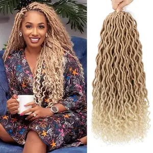 Goddess Locs Crochet Hair - 6 Packs 20 Inch Curly Faux Locs Crochet Hair for Black Women, Crochet Pre-Looped Curly Hair Soft Synthetic Braiding Hair Extensions (20 Inch, 6Packs, 27/613#)