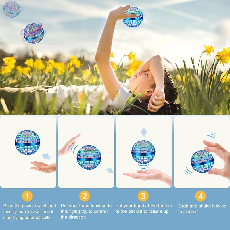 Levitating Flying Ball with Lights Cosmic Globe Boomerang Hover Ball Galactic Fidget Spinner Hand Drone Orbit Cool Toys Gift USB Charging RGB Light LED Anti-Gravity 6-12 year old