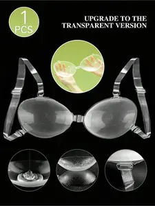 Transparent silicone invisible bra, suitable for women, sticky nipple cover, gathers breasts and prevents outward expansion, suitable for use in hot springs and on beaches. Transparent backless lifting bra with detachable shoulder straps.