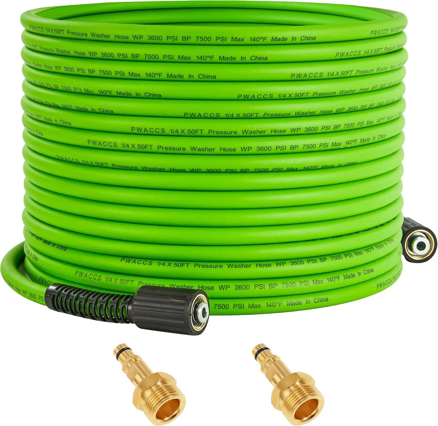 PWACCS Pressure Washer Hose 50 FT x 1/4", M22-14mm Fittings, High-Kinking, Lightweight Polyester Braid, Compatible with K2, K3, K4, K5, K6, K7