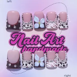 Delicatething Y2K Style Duckbill Nails, Glittering Fake Nails, Handmade French Nail Art Design, Includes Jelly Glue, Crystal Rods & Nail Files, Perfect Gift for Women!