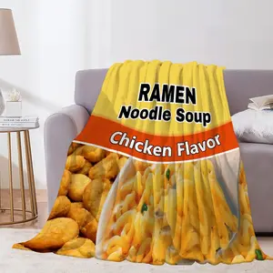 Funny Ramen Noodle Blanket - Plush Lightweight Fuzzy Food Throw for Ramen Lovers - Chicken Flavor, 40"x50", Printed on One Side with a Plain White Back, Halloween Thanksgiving Christmas Gift
