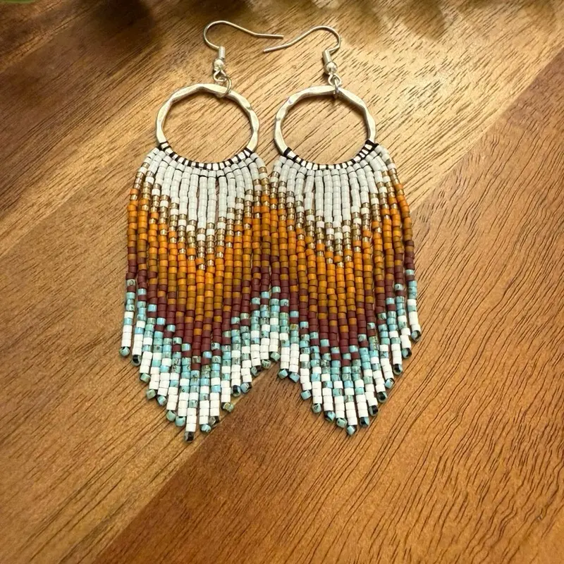 Handmade Beaded Ombré Earrings with Vibrant Color Gradient and Detailed Beadwork for Stylish Accessory